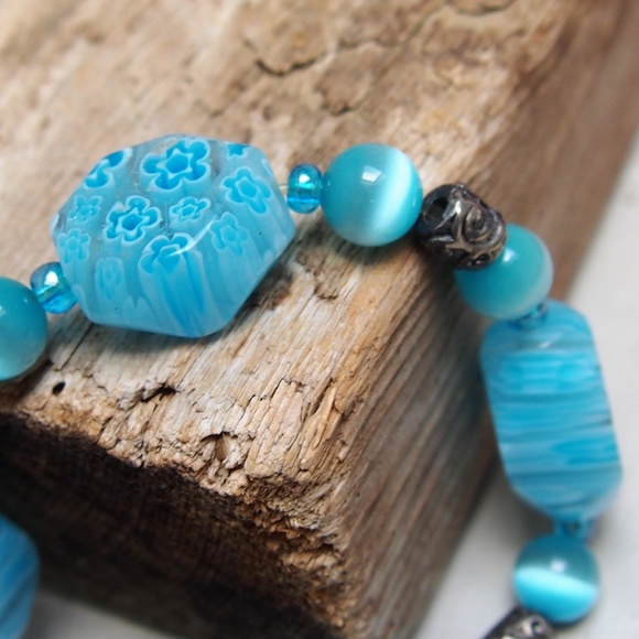 Artisan Jewelry - Artisan Lampwork Blue Moonstone Beaded Bracelet
